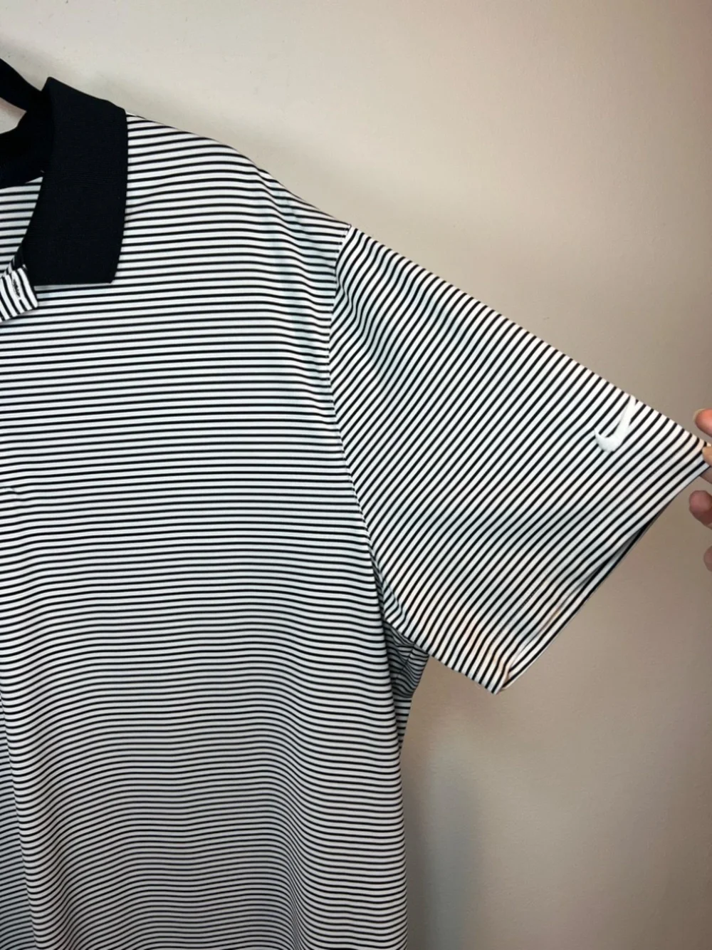 Nike Dri-Fit Golf Polo Shirt Black White Striped Performance Breathable Size XXL